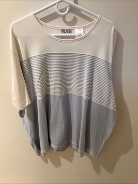RUSS Cream and Light Gray Striped Short Sleeve Knit Top